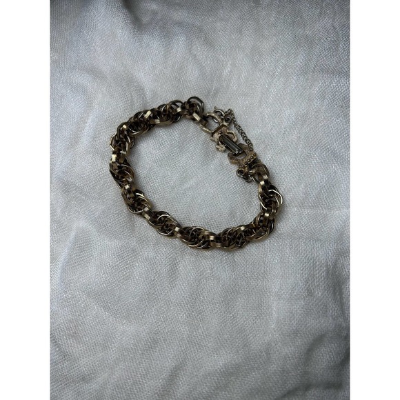 Antique Vintage Gold Link Bracelet with Detachable Safety chain - Picture 2 of 3